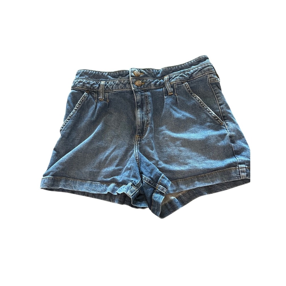 Lee Womens Denim Shorts Pleated High Rise Medium Wash Blue Size 10
